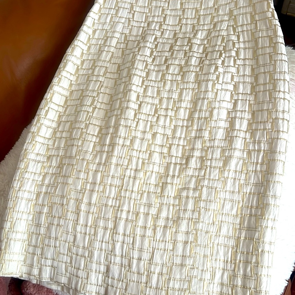 Lauren Ralph Lauren Ivory/Gold Metallic Formal Sheath Dress NWOT - Picture 8 of 9